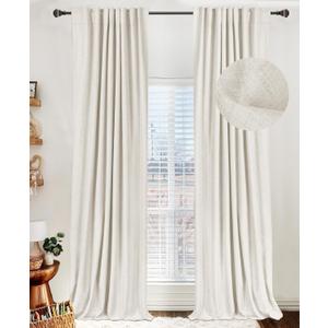 100% Blackout Shield Linen Blackout Curtains for Bedroom 90 Inches Long, Back Tab/Rod Pocket Living Room Drapes, Thermal Insulated Blackout Curtains 2 Panels Set, 50" W x 90" L, Beige (50"W x 90"L (Pack of 2))