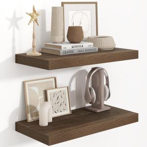Fun Memories Floating Shelves 24 Inch Long, 9.3 Inch Deep Floating Shelf for Lving Room, Bedoom, Kitchen, Deep Wall Shelves for Bathroom, 2 Pack Storage Display Shelf for Books, Decors, Walnut