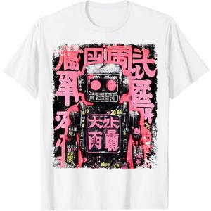 Hip Hop Y2K Vintage Hipster Edgy Urban Streetwear Robot T-Shirt (Small, Black)