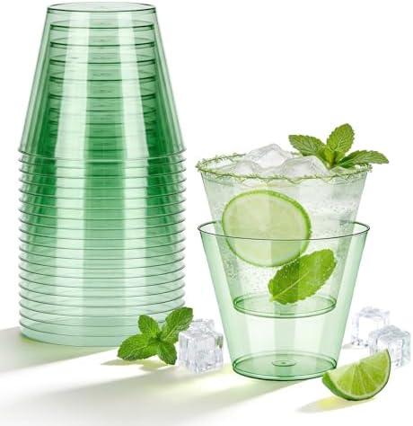 N9R 50PCS 9 oz Green Plastic Cups for Cold Beverages, Disposable Plastic Cups Tumblers, Heavy Duty Cocktail Cup for Parties, Weedings, Events and Gatherings