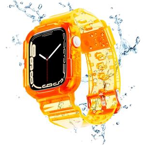 Blingbrione Case With Band Compatible for Apple Watch 45mm 42mm 44mm Clear Orange, Shockproof Protective Bumper Cover With Silicon Jelly Soft Wristband For iphone Watch Series 8 7 6 5 4 3 2 1 SE.iwatch