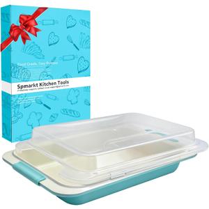 13x9 Inch Heavy-Duty Baking Pan with Lid, Nonstick Rectangular Cake Pan with Silicone Grip Handles and Snap-On Cover, Durable Lasagna Pan for Brownies, Casseroles, Parties & Potlucks
