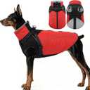 ASENKU Reflective Dog Coat with Built-in Harness, Windproof Fleece-Lined Dog Jacket for Small, Medium, Large Dogs, Warm Winter Vest with Turtleneck & Zipper (Red L)
