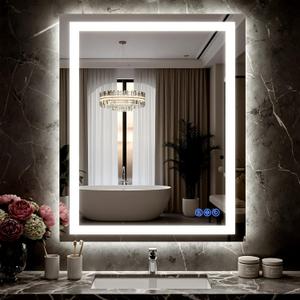 LED Bathroom Mirror with Lights 24"x32", Wall-Mounted Vanity Mirrors Front & Backlit Separate Light Control Stepless Dimmable Anti-Fog Memory 3 Color Temperatures Shatter-Proof Tempered Glass