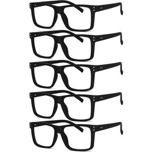 Eyekepper 5-pack Oversized Reading Glasses Square Large Frame Readers for Men and Women - Black +1.25
