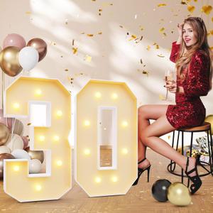 imprsv 3FT 30th Birthday Decorations Numbers: 30th Birthday Party Anniversary Decorations Large Light Up Numbers 30 for Him Her (White)