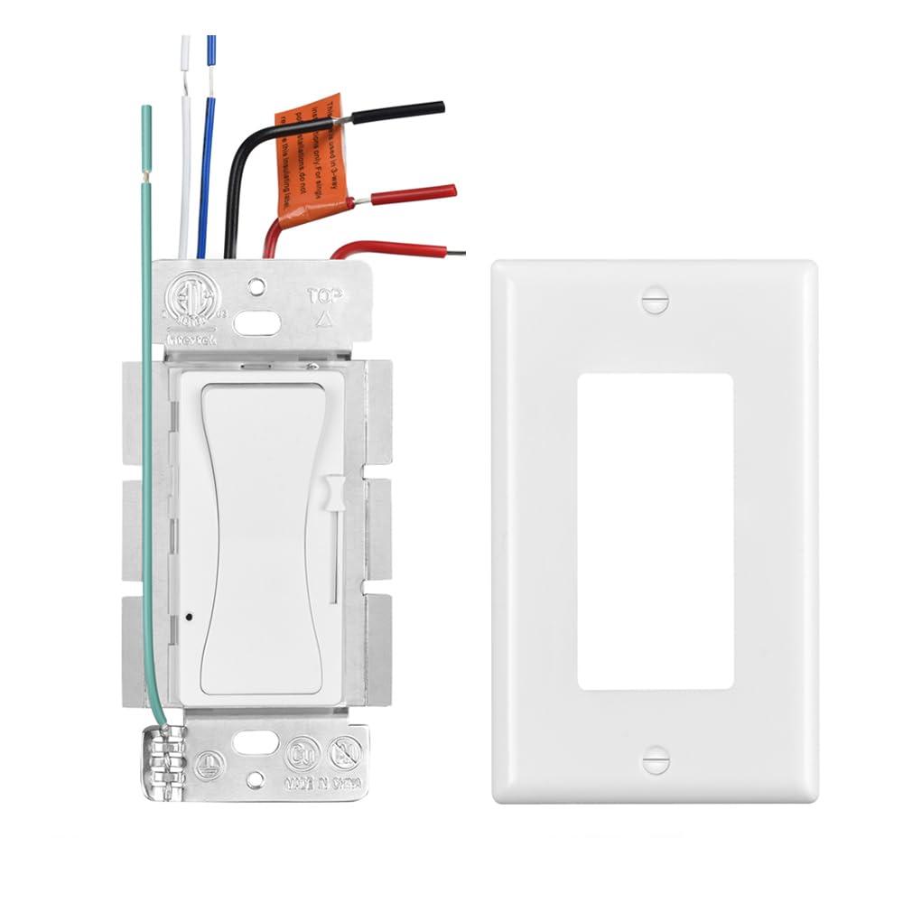 0-10V LED Dimmer, Decorator Rocker Light Switch for 0-10V Dimmable LED Lights, 120-277V, Single-Pole or 3-Way, Wall Plate Included, ETL Listed, 1 Pack, White
