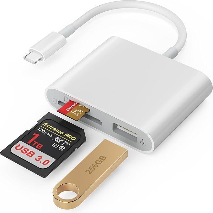SD Card Reader, USB 3.0 Type C High Speed to SD/TF Card Adapter for iPhone 17/16/15 Pro Max Memory Card Reader with SD MicroSD USB 3 Port for Mac/iPad/MacBook Pro/Air Android Phone Tablet(White)