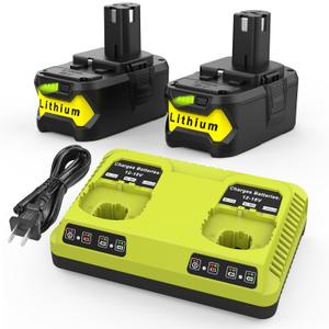 2Pack 18V P108 Replace for Ryobi 18V Battery 6.5Ah for 18volt One Plus P108 P102 P103 P104 P105 P107 P109 P122 P190, with 2Port Ryobi Battery Charger