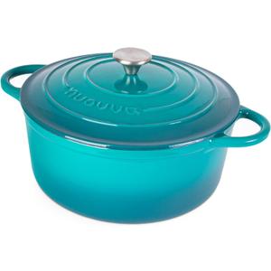 Nuovva Enamelled Cast Iron Dutch Oven Pot with Lid  6.4 Quart Non Stick Casserole Pot  Heavy Duty & Oven Safe up to 500 F for Bread Baking, Braising, Stews, Roasting  28cm Teal