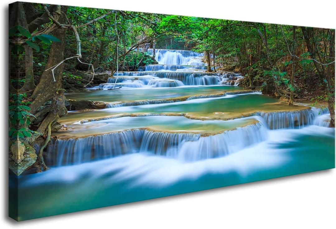 DZL Art S75275 Canvas Prints Wall Art Forest Waterfall Landscape Forest Scenery Painting Nature Wilderness Photography for Living Room Bedroom Bathroom Home Office Decor (60L" x 30W")