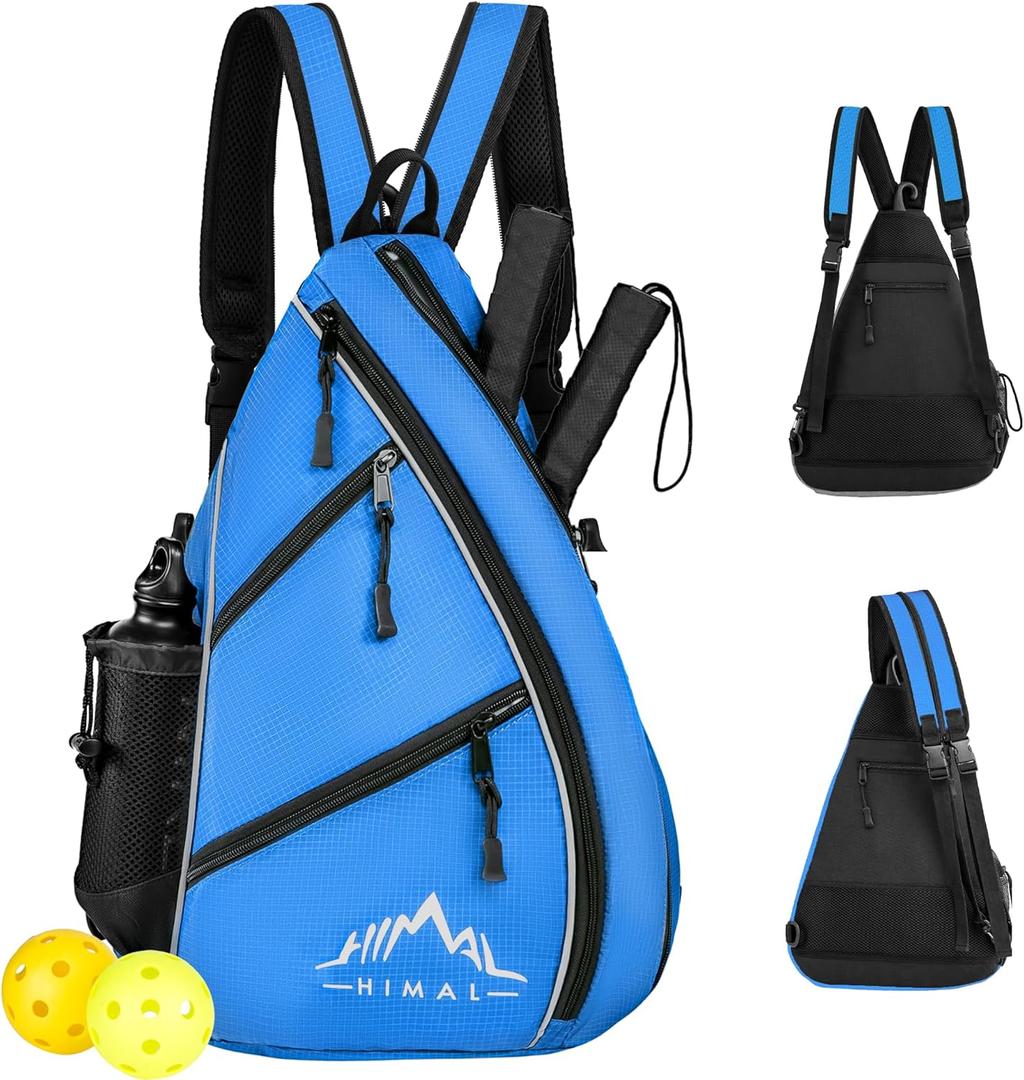 Himal Pickleball Bag-Adjustable Pickleball, Tennis, Racketball Sling Bag-Pickleball Backpack with Water Bottle Holder for Men and Women, Blue
