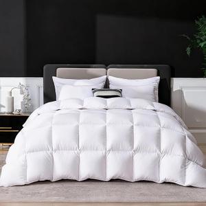 Goose Feather Down Fiber Comforter King Size, Ultra Soft Medium Warm Duvet Insert, All Season Luxury Hotel Bedding Comforters with Corner Tabs(White 88x88 inches)