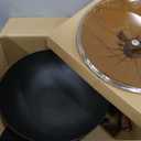 WANGYUANJI Carbon Steel Wok Pan with Glass Lid, 12.6" Flat Bottom Stir Fry Pan for Induction, Electric & Gas Stoves, Nitrided Uncoated Iron Skillet, 3-4 People