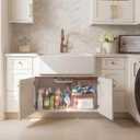 Hudgan Stackable Storage with Bamboo Top for Laundry Room Organization, Extra Large Trash Bag/Garbage Bag Dispenser, Under Sink Organizer, Pantry Organizers