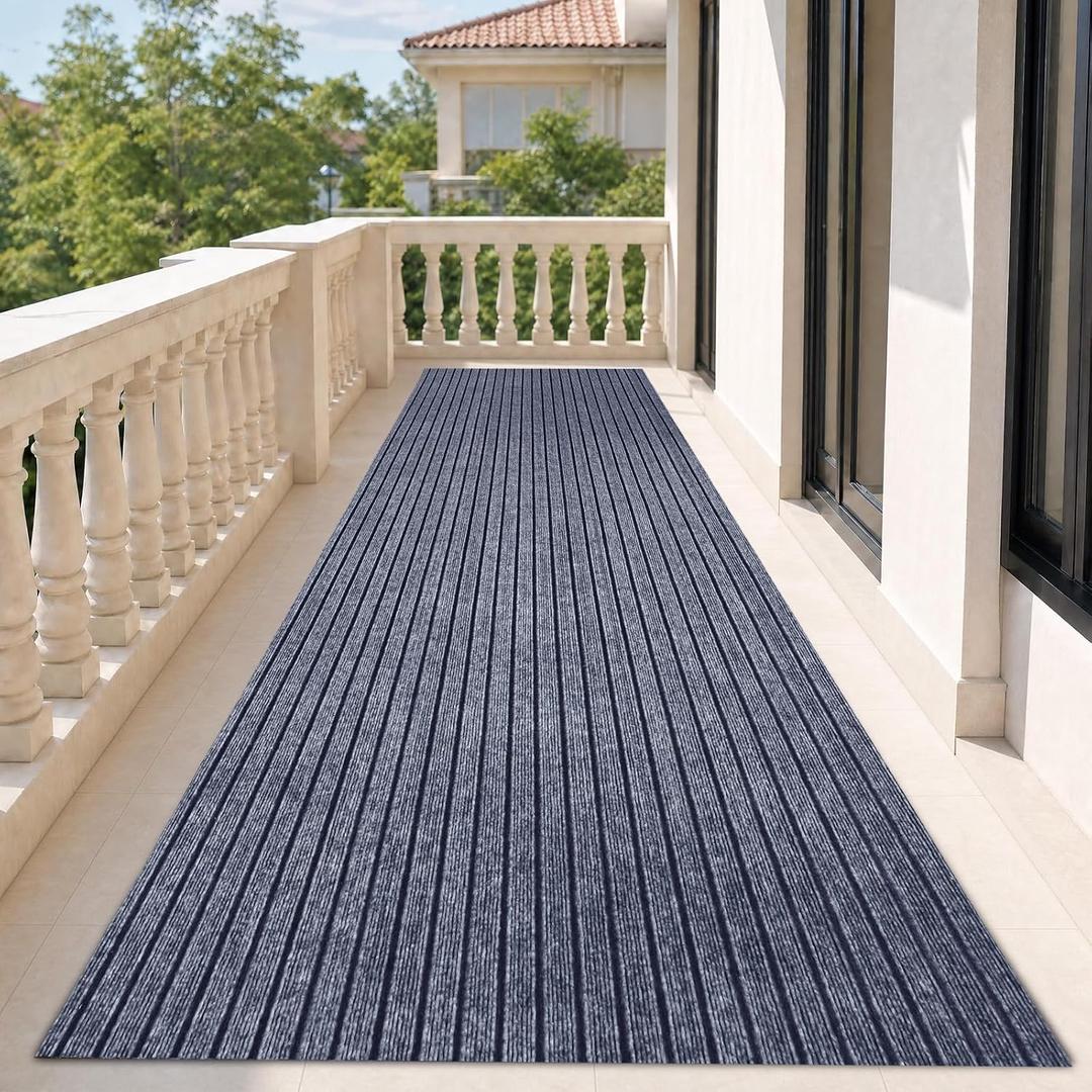 DAKKIONY Striped Runner Rug, Non-Slip Rubber Backing, Gray, 3 x 10 Ft