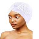 SJTYDX 3Pcs Flower Turban Hats for Women Solid Headwear Ruffle Pre Tied Beanie Hijab Undercap Chemo Cancer Hair Wrap Caps