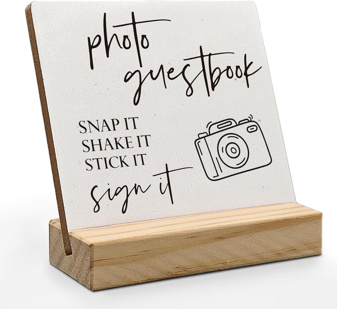 Wedding Guest Book Desk Decor, Photo Guest Book Sign Wood Plaque, WeddingGuestBook Sign, Wedding GuestBook Sign Wooden Plaque with Wood Stand for WeddingReception Table Decor (white)