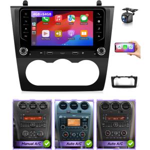 8Core Android 13 Car Radio for Nissan Altima 2008 to 2012(Manual and Auto AC), 7IN Touch Screen for Altima Stereo Wireless CarPlay & Android Auto/GPS Navi/WiFi/BT/FM RDS/DSP/Camera, 4G+64G
