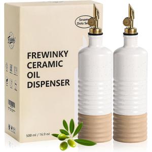 Frewinky 16.9oz Olive Oil Dispenser Bottle with Funnel, Ceramic Oil Dispenser for Kitchen, White Cooking Oil Dispenser for Storage Oil, Vinegar, Syrups & Other Liquids, Set of 2
