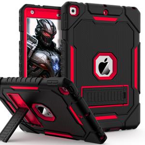Case for iPad 9th/8th/7th Generation 2021/2020/2019(10.2 inch), Heavy Duty Military Grade Shockproof Rugged Protective 10.2" Cover with Built-in Stand for iPad 9 8 7 Gen (Black+Red) (Black+Red+Black)