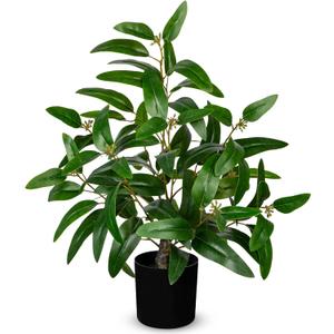 Artificial Plants Indoor with Pot, 19.7" Fake Potted Plants Eucalyptus Leaves, Silk Plant for Home Decor Indoor Plants Artificial for Home Office Bedroom Farmhouse Entry Table Shelf Decor, Deep Green