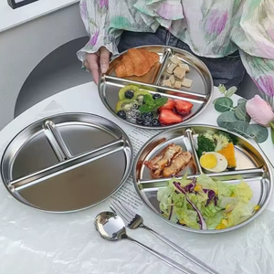 4pcs 304 Stainless Steel Kids Plates，9"NonToxic Circular Portion Control Plate，Suitable For Children To Use,Portion Plates For Weight Loss Adults，Reusable, NonToxic, Anti Drop, And Dishwasher Safe
