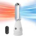 Bladeless Heater Fan, 25inch Heating & Cooling & Filter Combo Tower Fan 80 Oscillating with Remote, 9H Timer, 8 Speeds, Portable Quiet for Indoor, Bedroom, Home Office Room, White&Sliver