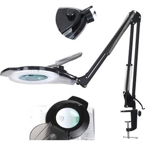 KIRKAS 10X & 30X Magnifying Glass with Light and Stand, 2,200 Lumens Stepless Dimmable Real Glass Lens LED Magnifying Lamp, Lighted Magnifiers for Close Work,Sewing,Crafts,Hobbies,Reading,Black