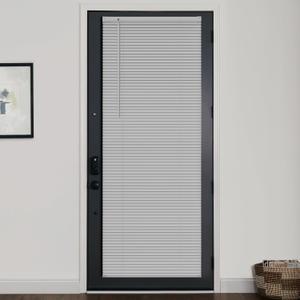 LazBlinds 1" Vinyl Mini Blinds for Doors, Cordless French Door Blinds for Privacy, Light Filtering Privacy Horizontal Shades for Front Door Patio Sidelight Glass Door, 28" W x 72" H, Grey