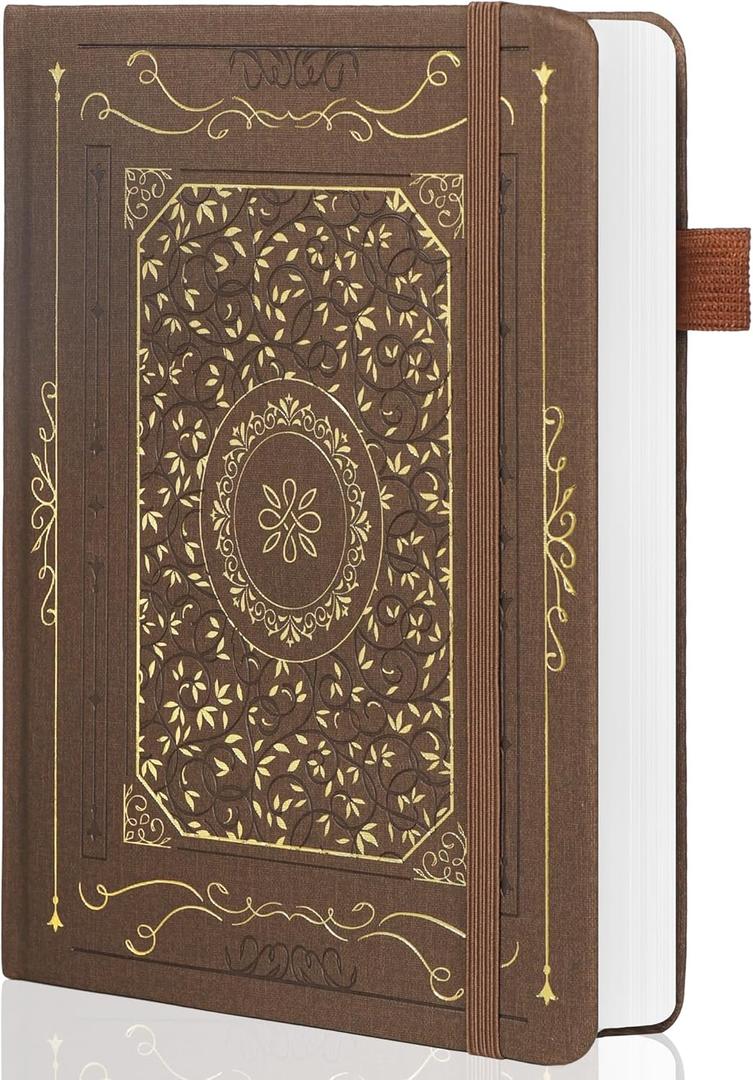 TIEFOSSI Dotted Notebook, 160gsm Thick Paper, Hardcover Dot Grid Journals for Women Men, 192 pages, for Travel, School and Office Use (Brown)