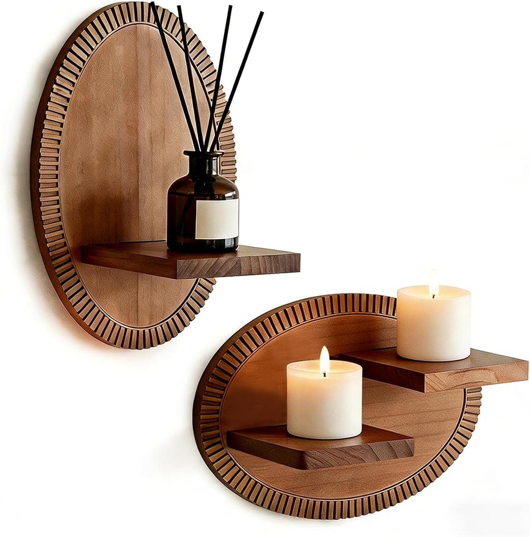 Candle Wall Sconces Set of 2 Rustic Candle Holders Wooden Vintage Wall Sconces Farmhouse Wall Decor for Fireplace, Living Room, Bedroom
