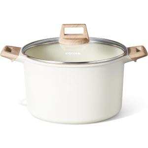 CAROTE 8 Qt Nonstick Stock Pot with Lid Soup Pot, 8 Quart Casserole with Lid, Easy to Clean Non Stick Cooking Pot Cookware PFOA Free, White Granite