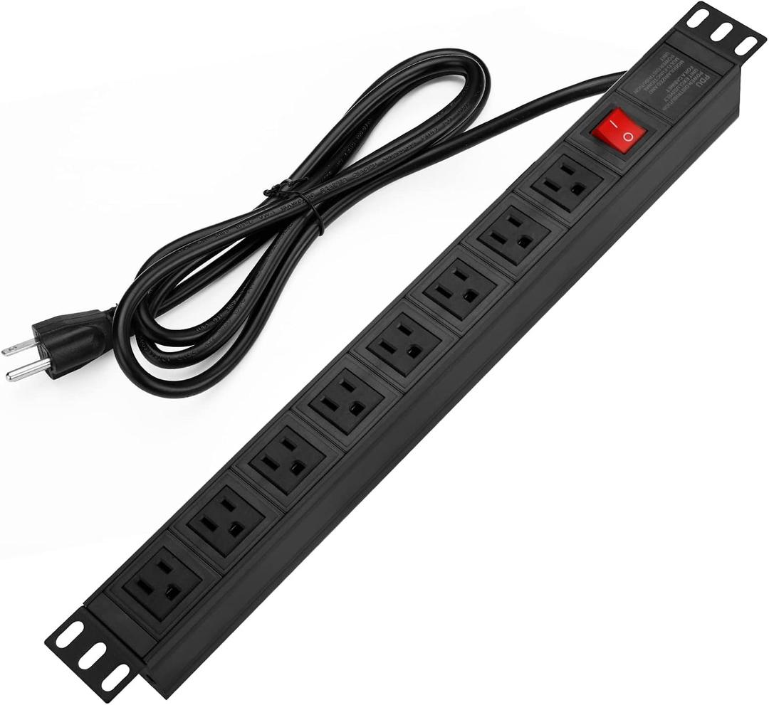 BTU Power Strip Surge Protector Rack-Mount PDU, 8 Right Angle Outlets Wide-Spaced, Mountable Power Strip Heavy Duty for Server Racks, Commercial, 300J,ETL (Black 6FT)