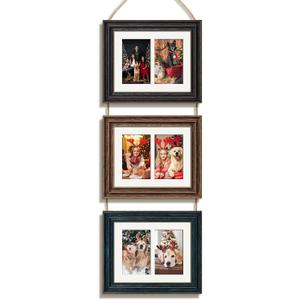 8x10 Hanging Picture Frames Collage Wall Decor with Double 4x6 Openging Mat,High Definition Temped Glass with Wood Grain Black,Brown,Blue Mix Assorted Color,1Pack