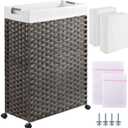 Greenstell Laundry Hamper with Wheels & Handles, 26.4 Gallon (100L) Slim Laundry Basket with 2 Removable Liner Bags & 2 Mesh Bags, Foldable Narrow Clothes Hamper for Bedroom, Bathroom, Closet, Grey