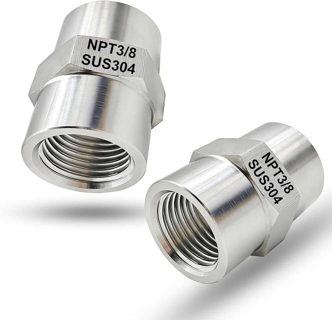 3/8 Inch NPT Female x 3/8 Inch NPT Female Pipe Fitting Coupler Connector, 304 Stainless Steel Hex Head Coupling Adapter for Air Water Gas Oil (3/8" female x 3/8" female)