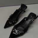 Mostrin Kitten Heels for Women Pointed Toe Pumps Patent Leather Low Heel Slingback Heels with Buckle Dress Shoes for Dating Party Working (7, Black)