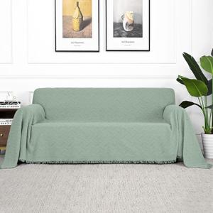 MYSKY HOME Couch Cover Sage Green Sofa Covers, Sectional Couch Covers for 2 Cushion Couch, Geometrical Couch Cover Living Room Sofa Throws Sofa Slipcovers for Pets, Dogs(X-Large, 91" x 118", Sage)