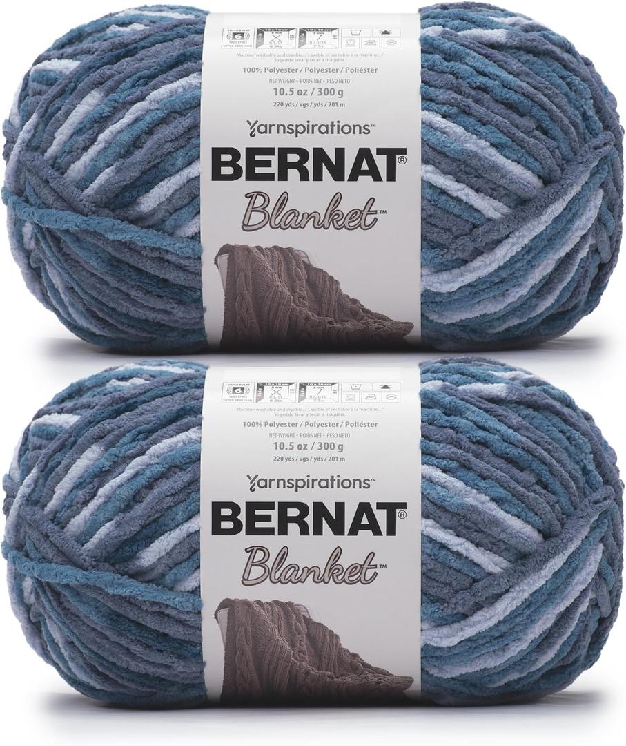 Bernat Blanket - 2 Pack of 220 Yards/10.5 oz Cozy Blue 100% Polyester Yarn