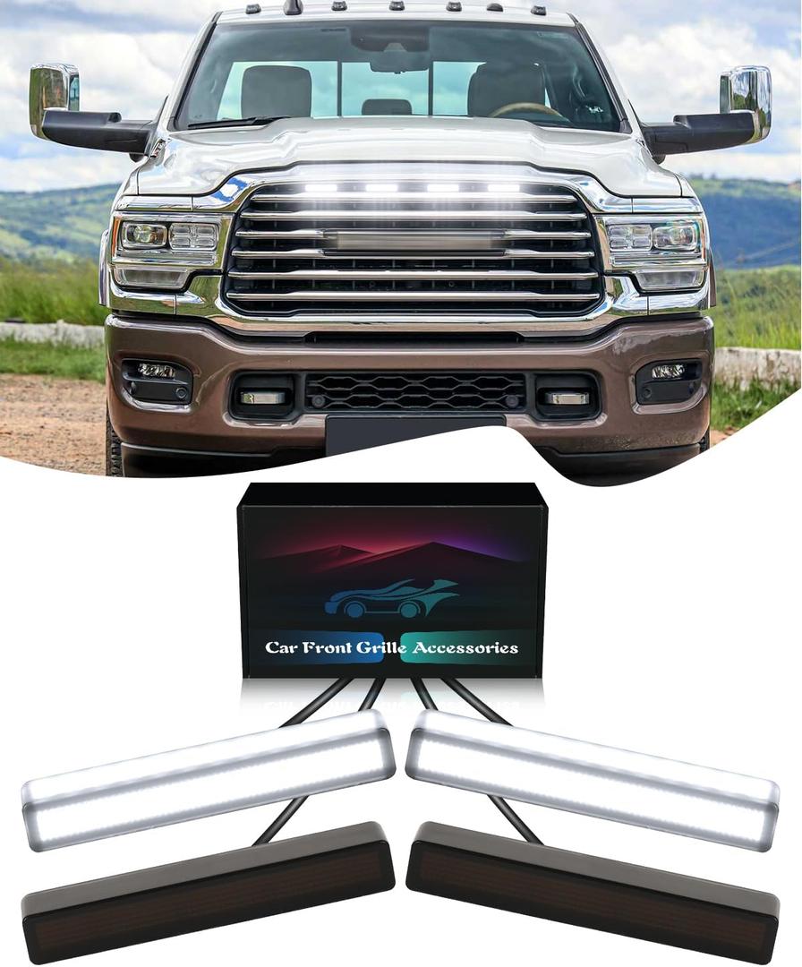 Grill LED Light for 2025-2019 Dodge Ram 1500 2500 3500 Accessories Raptor Grille Lights Front Bumper Marker Light,4Pcs (White)