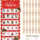 Fabric Christmas Advent Calendar with Pockets Reusable 24 Days Christmas Advent Countdown Calendar Photo Board for Pictures Hanging Display Bag for Xmas Holiday Home Wall Decor