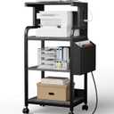 Tall Printer Stand with Storage Adjustable Shelf and Bag, 4-Tier Large Printer Table with Charging Station for Home Office, Printers Cart with Wheels for 3D Shredder Scanner Fax (Grey)