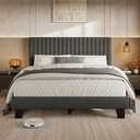 Einhomn Queen Size Bed Frame with Headboard, Upholstered Linen Platform Bedframe with Solid Wooden Slats, Noise-Free, No Box Spring Needed, Easy Assembly, Dark Grey