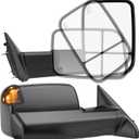 Smoked Power Heated Tow Mirrors Compatible with 2002-2008 Dodge Ram 1500, 2002-2009 2500 3500, Manual Flip & Fold Tow Side Mirrors, Turn Signal, Black Housing