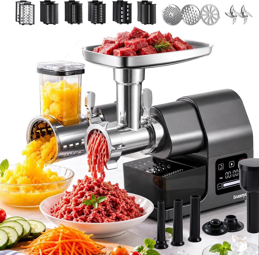 Electric Meat Grinder 2000W Heavy Duty, Touchscreen Control with Ice Shaver, Veggie Shredder, 2 Blades, 3 Plates, Sausage Stuffer & Kubbe Kit, #10 Size for Home Use