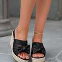 PiePieBuy Womens Platform Espadrilles Slip On Wedge Sandals Bow Tie Open Toe Slides Shoes (Black) 8