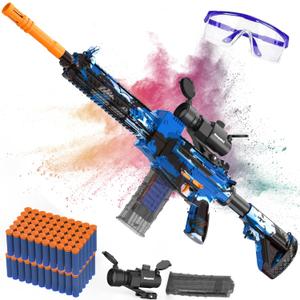 Automatic Toy Foam Blaster Sniper with Scope, Electric Toy Gun Dart Blaster with 120 Foam Darts for Guns, Goggles, Air Pocket Technology Outdoor Shooting Game Kids Toys for Ages 8-12 Boys Girls -Blue