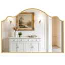Rigidemand Scalloped Wall Mirror, 40" x 28" Arched Gold Vanity Mirror with Rubberwood Frame, Large Decorative Mirrors for Bathroom, Living Room, Hallway, Vanity, Entryway