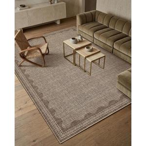GarveeHome Scalloped Washable 8x10 Rug for Living Room Non-Slip Solid Coffee Modern Minimalism 8 x 10 Rug Low-Pile Carpet for Bedroom Dining Nursery Mat with Rubber Back